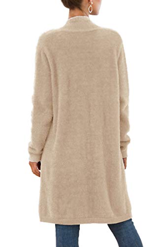 QIXING 2022 Women's Casual Open Front Knit Cardigans Long Sleeve Plush Sweater Coat with Pockets Khaki-Medium