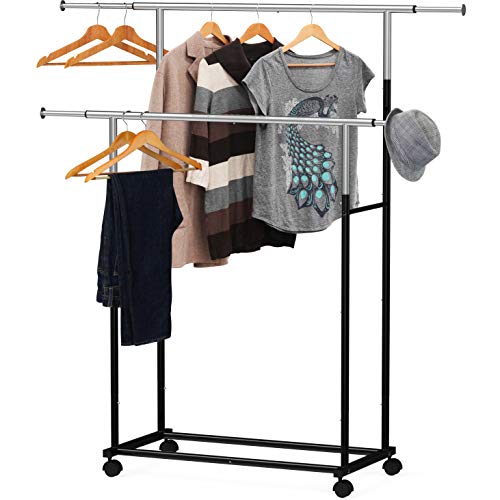 Simple Houseware Standard Double Rod Garment Rack, Black