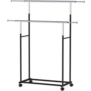 Simple Houseware Standard Double Rod Garment Rack, Black