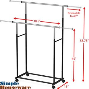 Simple Houseware Standard Double Rod Garment Rack, Black