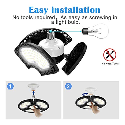 Dansny LED Garage Lights, 80W Deformable LED Garage Ceiling Lights 12000LM Led Shop Lights for Garage, Garage Lights with 3 Adjustable Panels, Utility Led Garage Lighting, LED Light Bulbs for barn etc