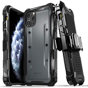 vena varmor rugged case compatible with apple iphone 11 pro max (6.5"-inch 2019), (military grade drop protection) heavy duty holster belt clip cover with kickstand - space gray