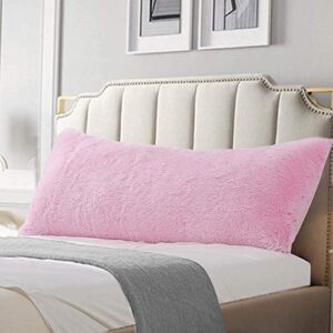 reafort luxury long hair, pv fur, faux fur body pillow cover/case 21"x54" with zipper closure(pink, 21"x54" pillow cover)