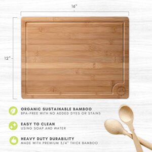 Extra Large Bamboo Kitchen Cutting Board by Fresh Nest Co. | XL 16 x 12 Wood Cutting Board with Handle | Thick Wooden Cutting Board with Juice Groove made with Organic Sustainable and Durable Bamboo