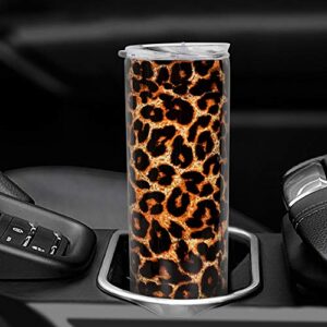 Stainless Steel Tumbler with Straw and Lid, Vacuum Insulated Double Wall Cup for Coffee, Tea, Beverages(Leopard, 20 oz)