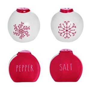 snowflake rosy red 3 x 2 dolomite ceramic christmas salt and pepper shaker set