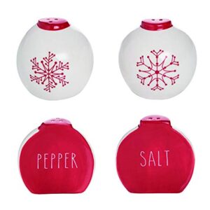 Snowflake Rosy Red 3 x 2 Dolomite Ceramic Christmas Salt and Pepper Shaker Set