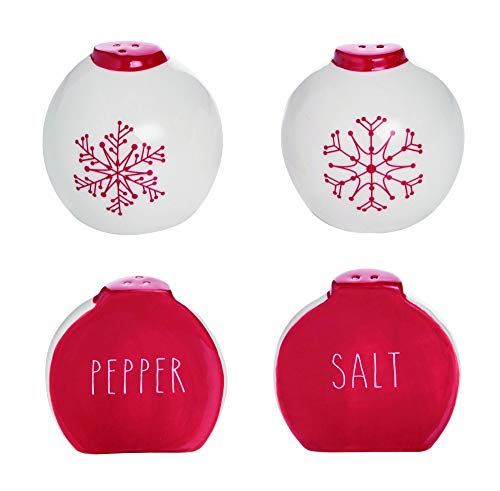 Snowflake Rosy Red 3 x 2 Dolomite Ceramic Christmas Salt and Pepper Shaker Set