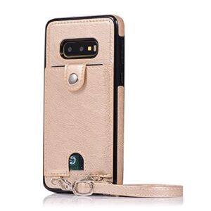 jaorty pu leather wallet case for samsung galaxy s10e necklace lanyard case cover with card holder adjustable detachable anti-lost neck strap case for samsung galaxy s10e,gold