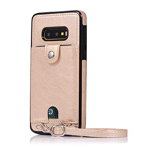 Jaorty PU Leather Wallet Case for Samsung Galaxy S10e Necklace Lanyard Case Cover with Card Holder Adjustable Detachable Anti-Lost Neck Strap Case for Samsung Galaxy S10e,Gold