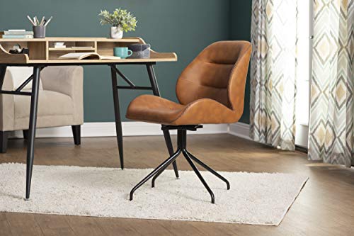 Calico Designs Devonport Swivel Armless, No Casters, Home Office Accent Chair in Black Metal 4-Star Base/Anitque Spotted Copper Faux Leather with Stitch Detail