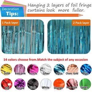 Moohome 4 Pack 3ft x 8ft Aquamarine Foil Fringe Curtain, Tinsel Door Fringe Backdrop Curtain for Birthday Wedding Engagement Graduation Celebration Bachelorette Party Decorations