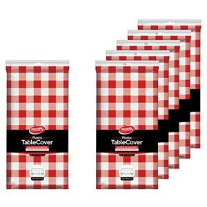 neatiffy 54 x 108 inch 6 pack rectangle plastic table cloth picnic/camping/party/banquet table cover. disposable/reusable tablecloths (red checkered, 6)