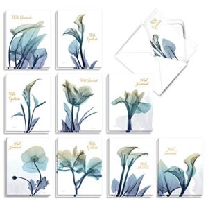 The Best Card Company - 20 Bulk Sympathy Thank You Cards (4 x 5.12 Inch) - Boxed Bereavement Notecards, Assorted Gratitude Set (10 Designs, 2 Each) - Blooming Expressions AM6221STG-B2x10