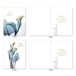 The Best Card Company - 20 Bulk Sympathy Thank You Cards (4 x 5.12 Inch) - Boxed Bereavement Notecards, Assorted Gratitude Set (10 Designs, 2 Each) - Blooming Expressions AM6221STG-B2x10