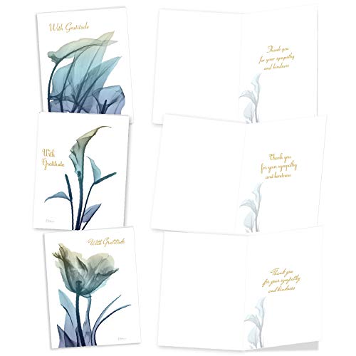 The Best Card Company - 20 Bulk Sympathy Thank You Cards (4 x 5.12 Inch) - Boxed Bereavement Notecards, Assorted Gratitude Set (10 Designs, 2 Each) - Blooming Expressions AM6221STG-B2x10