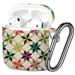 art-strap protective case, compatible with airpods 2 and 1 - shockproof soft tpu gel case cover with keychain carabiner replacement for apple airpods (quilt)