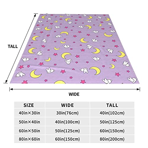 Qazyyi Usagi Blanket Rabbit Moon Pattern Throw Blanket Bedding Room Decor Flannel Blankets for Bed Sofa 80"x60"