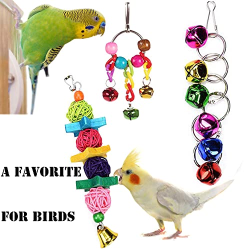 7 Pcs Bird Parakeet Cockatiel Toys, ESRISE Hanging Bell Pet Bird Cage Hammock Swing Climbing Ladders Toy Wooden Perch Chewing Toy for Conures, Love Birds, Finche, Budgerigar