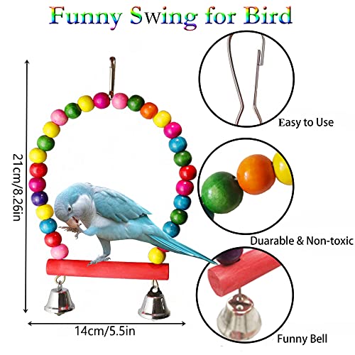 7 Pcs Bird Parakeet Cockatiel Toys, ESRISE Hanging Bell Pet Bird Cage Hammock Swing Climbing Ladders Toy Wooden Perch Chewing Toy for Conures, Love Birds, Finche, Budgerigar