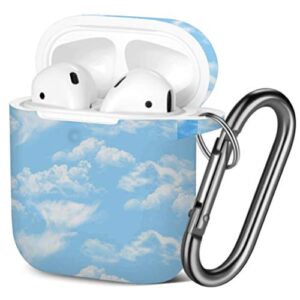 [ compatible with airpods 2 and 1 ] shockproof soft tpu gel case cover with keychain carabiner for apple airpods (clouds)
