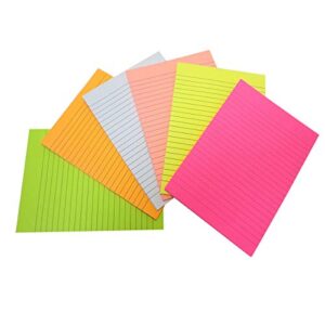 creatiburg big sticky notes lined 6x8 inches 50 sheets/pad 6 pads/pack large self-stick note pads with lines, 6 bright colors easy post individually wrapped, office supplies school gift set
