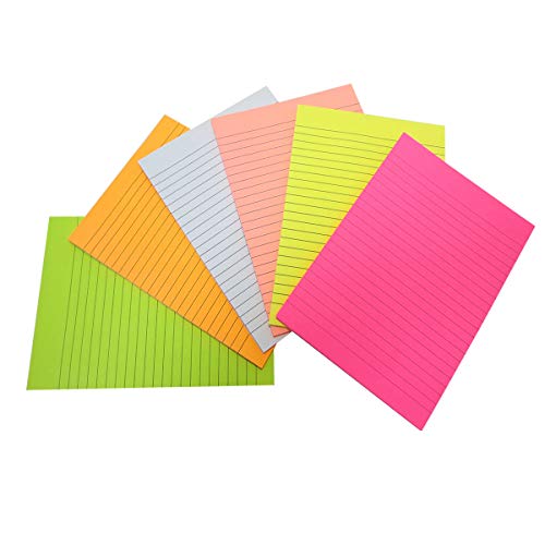 Creatiburg Big Sticky Notes Lined 6x8 inches 50 Sheets/Pad 6 Pads/Pack Large Self-Stick Note Pads with Lines, 6 Bright Colors Easy Post Individually Wrapped, Office Supplies School Gift Set