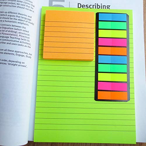 Creatiburg Big Sticky Notes Lined 6x8 inches 50 Sheets/Pad 6 Pads/Pack Large Self-Stick Note Pads with Lines, 6 Bright Colors Easy Post Individually Wrapped, Office Supplies School Gift Set