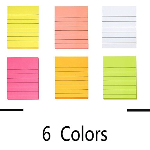 Creatiburg Big Sticky Notes Lined 6x8 inches 50 Sheets/Pad 6 Pads/Pack Large Self-Stick Note Pads with Lines, 6 Bright Colors Easy Post Individually Wrapped, Office Supplies School Gift Set