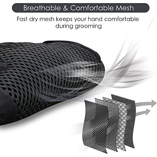 Upgrade Version Pet Grooming Glove - Gentle Deshedding Brush Glove - Efficient Pet Hair Remover Mitt - Enhanced Five Finger Design - Perfect for Dog & Cat with Long & Short Fur - 1 Pair (Black)