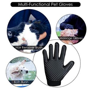 Upgrade Version Pet Grooming Glove - Gentle Deshedding Brush Glove - Efficient Pet Hair Remover Mitt - Enhanced Five Finger Design - Perfect for Dog & Cat with Long & Short Fur - 1 Pair (Black)