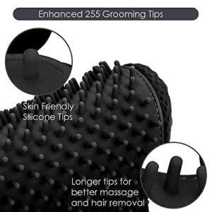 Upgrade Version Pet Grooming Glove - Gentle Deshedding Brush Glove - Efficient Pet Hair Remover Mitt - Enhanced Five Finger Design - Perfect for Dog & Cat with Long & Short Fur - 1 Pair (Black)