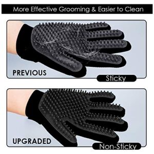 Upgrade Version Pet Grooming Glove - Gentle Deshedding Brush Glove - Efficient Pet Hair Remover Mitt - Enhanced Five Finger Design - Perfect for Dog & Cat with Long & Short Fur - 1 Pair (Black)