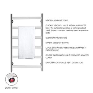 HEATGENE Towel Warmer 6 Flat Bar Towel Dryer Wall-Mounted Plug-in Bath Towel Heater - Brushed