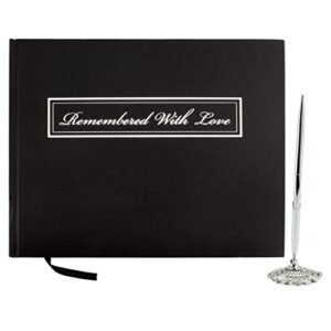 cornucopia funeral guest book and pen with stand set, “remembered with love”