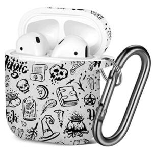 [ compatible with airpods 2 and 1 ] shockproof soft tpu gel case cover with keychain carabiner for apple airpods (witch magic item)