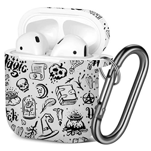 [ Compatible with AirPods 2 and 1 ] Shockproof Soft TPU Gel Case Cover with Keychain Carabiner for Apple AirPods (Witch Magic Item)