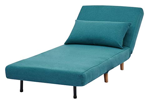 GIA Tri-Fold Convertible Polyester Sofa Bed Chair with Removable Pillow and Legs, Peacock Blue 1 pack