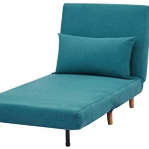 GIA Tri-Fold Convertible Polyester Sofa Bed Chair with Removable Pillow and Legs, Peacock Blue 1 pack