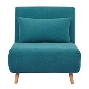 GIA Tri-Fold Convertible Polyester Sofa Bed Chair with Removable Pillow and Legs, Peacock Blue 1 pack