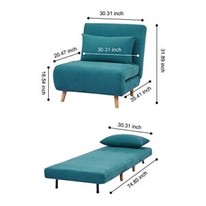 GIA Tri-Fold Convertible Polyester Sofa Bed Chair with Removable Pillow and Legs, Peacock Blue 1 pack