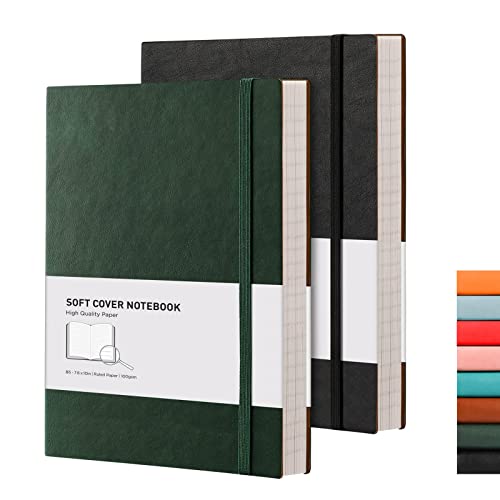 RETTACY College Ruled Leather Notebook 2 Pack - Large Business Notebook with 408 Pages,Work Notebook with 100gsm Thick Paper,7.6" X 10"