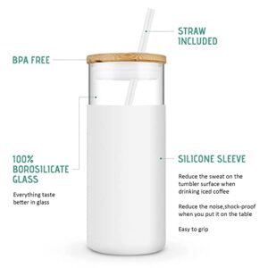 tronco 20 oz Glass Tumbler Glass Water Bottle Straw Silicone Protective Sleeve Bamboo Lid - BPA Free -Amber