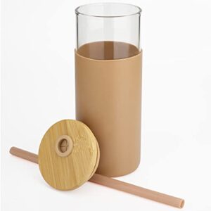 tronco 20 oz Glass Tumbler Glass Water Bottle Straw Silicone Protective Sleeve Bamboo Lid - BPA Free -Amber