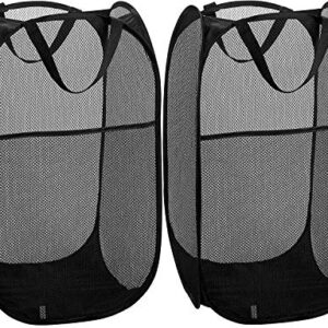 V-Shine Mesh Pop-Up Laundry Hamper, Collapsible Mesh Laundry Hamper Basket with Reinforced Carry Handles,Folding Pop-Up Clothes Hampers for Room, College Dorm or Travel (Black, 2Pack)