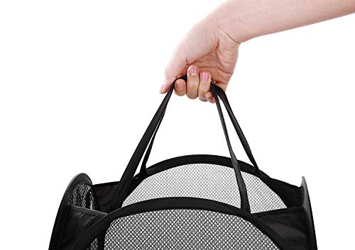 V-Shine Mesh Pop-Up Laundry Hamper, Collapsible Mesh Laundry Hamper Basket with Reinforced Carry Handles,Folding Pop-Up Clothes Hampers for Room, College Dorm or Travel (Black, 2Pack)