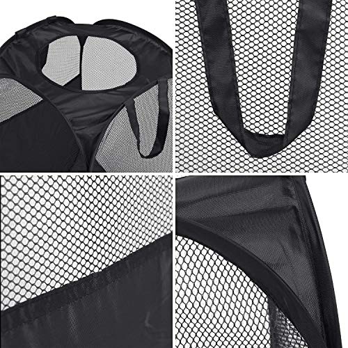 V-Shine Mesh Pop-Up Laundry Hamper, Collapsible Mesh Laundry Hamper Basket with Reinforced Carry Handles,Folding Pop-Up Clothes Hampers for Room, College Dorm or Travel (Black, 2Pack)