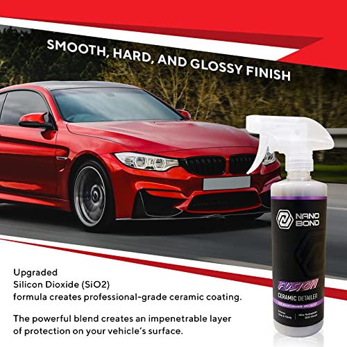 Nano Bond Ceramic Coating Spray Detailer, Spray Wax for Car, Quick Waterless Wash, Hydrophobic Top Coat, Professional Grade Sealant Polish for Cars, Rvs, Motorcycles, Boats, and Atvs, 16oz