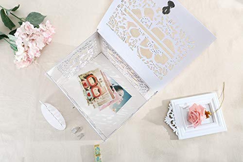 Artmag Wedding Money Box Holder with Sign, Large Rustic Wood Wooden Envelop Gift Card Boxes with Lock Slot for Reception Anniversary Party Parties White