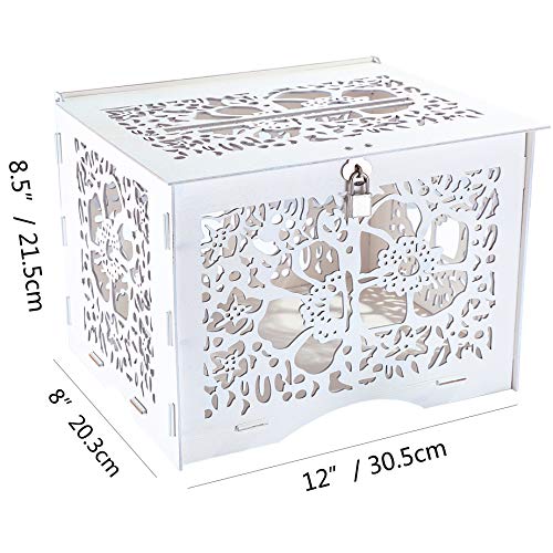 Artmag Wedding Money Box Holder with Sign, Large Rustic Wood Wooden Envelop Gift Card Boxes with Lock Slot for Reception Anniversary Party Parties White